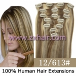 22" 7pcs set Clips-in hair 80g remy Human Hair Extensions #12/613