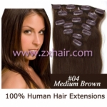 22" 7pcs set Clips-in hair 80g remy Human Hair Extensions #04