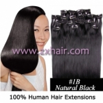20" 8pcs set Clip-in hair remy Human Hair Extensions #1B