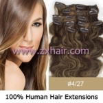 20" 7pcs set wave Clip-in hair Human Hair Extensions #4/27