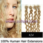 100S 20" remy Micro rings hair Curly human hair extensions #24