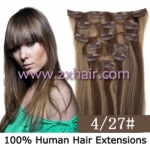 20" 7pcs set Clip-in hair remy Human Hair Extensions #4/27