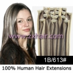 20" 8pcs set Clip-in hair remy Human Hair Extensions #1B/613