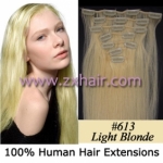 15" 7pcs set Clip-in hair remy Human Hair Extensions #613