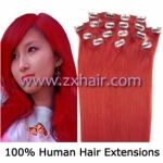 20" 8pcs set Clip-in hair remy Human Hair Extensions #red