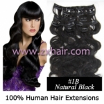 20" 7pcs set wave Clip-in hair Human Hair Extensions #1B