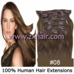 20" 8pcs set Clip-in hair remy Human Hair Extensions #08