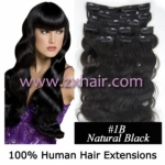 20" 8pcs set wave Clip-in hair Human Hair Extensions #1B