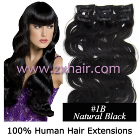 20" 6pcs set wave Clips-in hair Human Hair Extensions #1B