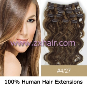 20" 8pcs set wave Clip-in hair Human Hair Extensions #4/27