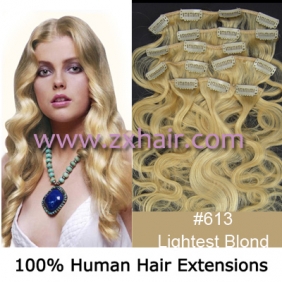 20" 8pcs set wave Clip-in hair Human Hair Extensions #613