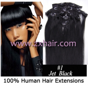 15" 7pcs set Clip-in hair remy Human Hair Extensions #01