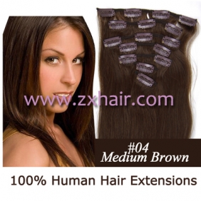 15" 7pcs set Clip-in hair remy Human Hair Extensions #04