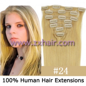 15" 7pcs set Clip-in hair remy Human Hair Extensions #24