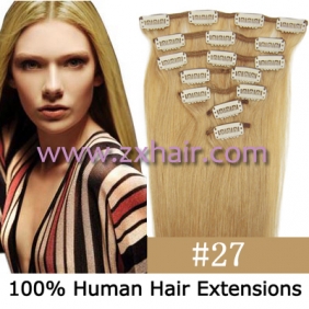 15" 7pcs set Clip-in hair remy Human Hair Extensions #27