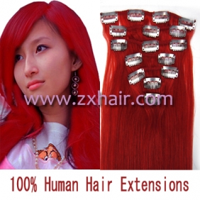 15" 7pcs set Clip-in hair remy Human Hair Extensions #red