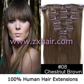 20" 7pcs set Clip-in hair remy Human Hair Extensions #08
