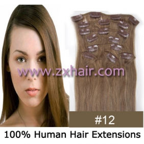 20" 8pcs set Clip-in hair remy Human Hair Extensions #12