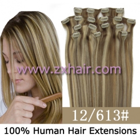 20" 8pcs set Clip-in hair remy Human Hair Extensions #12/613