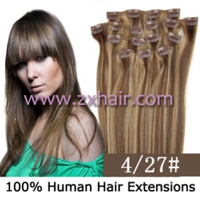 20" 8pcs set Clip-in hair remy Human Hair Extensions #4/27